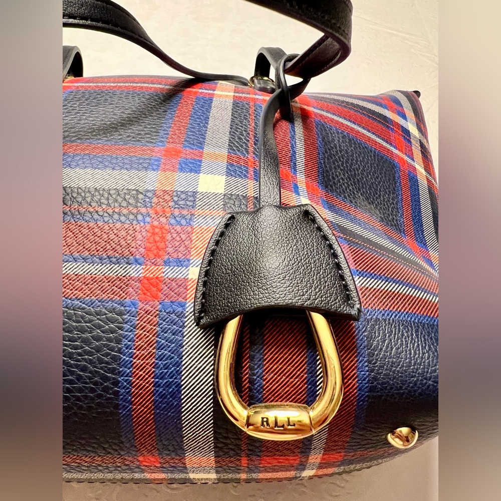 Ralph Lauren Plaid Tote in Navy and Red - Picture 6 of 15
